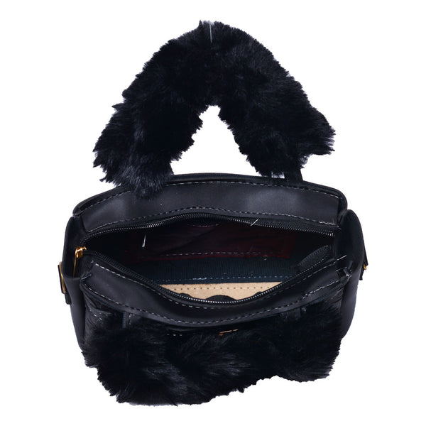 Plush Fur Top Crossbody Bag Black