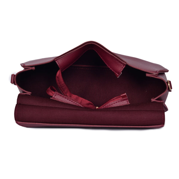 2 Pieces Small Flap Crossbody Handbag Maroon