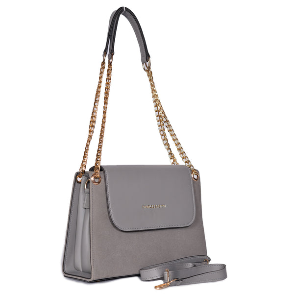Velvet Crossbody Bag With Chain Strap Grey