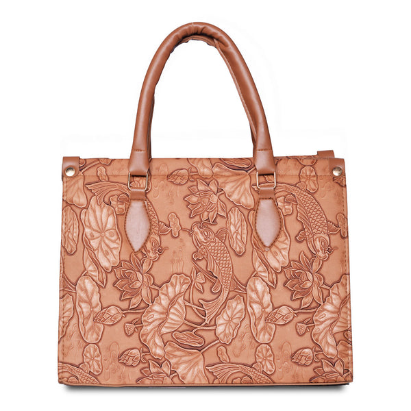 The Lotus Embossed tote bag Brown