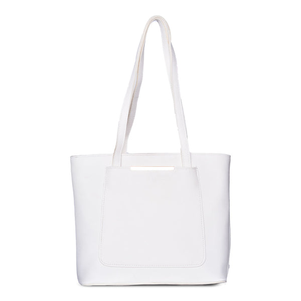 Teal Luxe Structured Tote Bag White