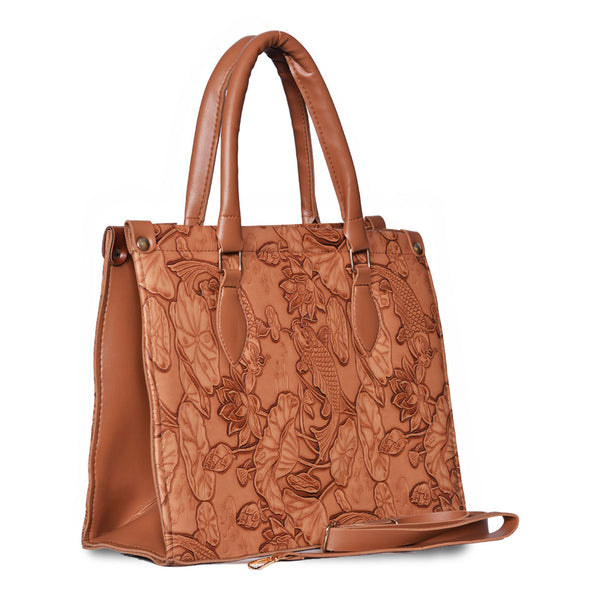The Lotus Embossed tote bag Brown