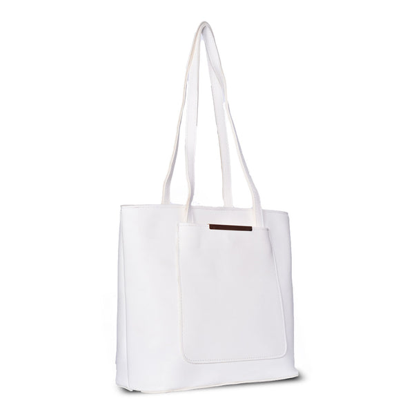 Teal Luxe Structured Tote Bag White