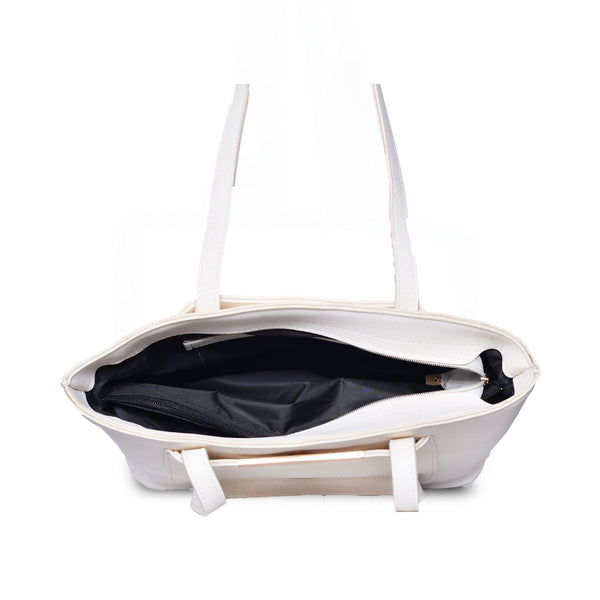 Teal Luxe Structured Tote Bag White