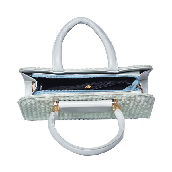 Textured Handbag with Shoulder Strap Mint Green
