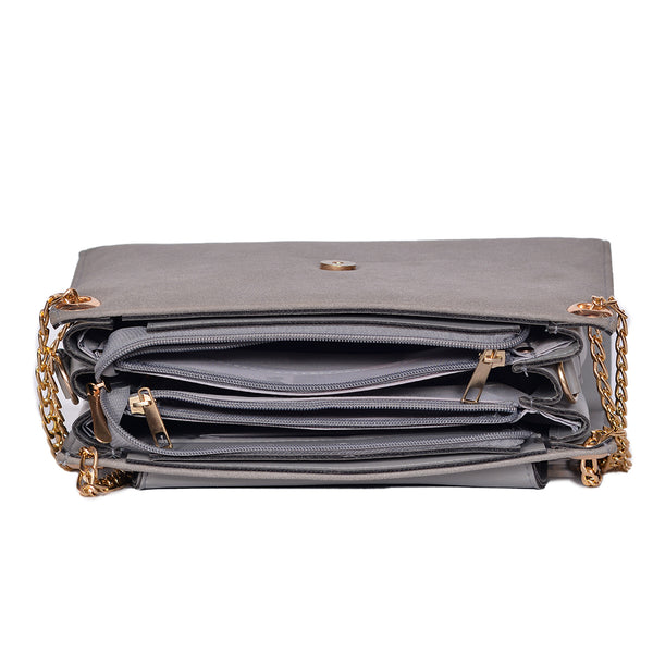 Velvet Crossbody Bag With Chain Strap Grey