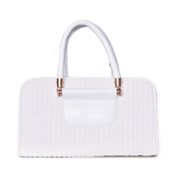 Textured Handbag with Shoulder Strap White