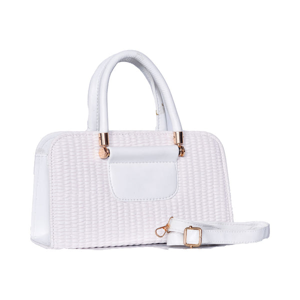 Textured Handbag with Shoulder Strap White