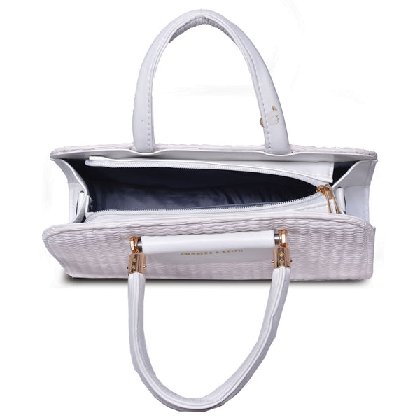 Textured Handbag with Shoulder Strap White