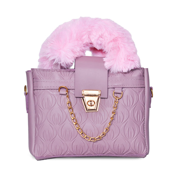 Plush Fur Top Crossbody Bag Purple