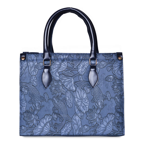 The Lotus Embossed tote bag Murtad  Blue