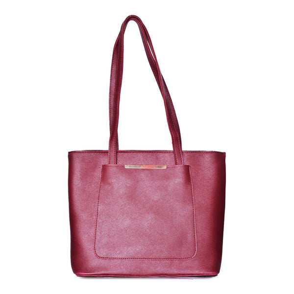 Teal Luxe Structured Tote Bag Maroon