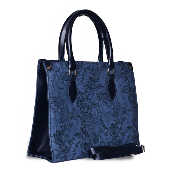 The Lotus Embossed tote bag Murtad  Blue