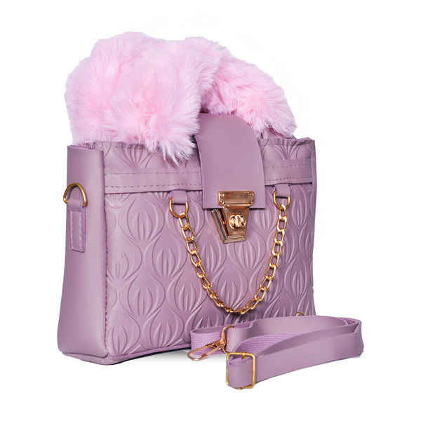 Plush Fur Top Crossbody Bag Purple