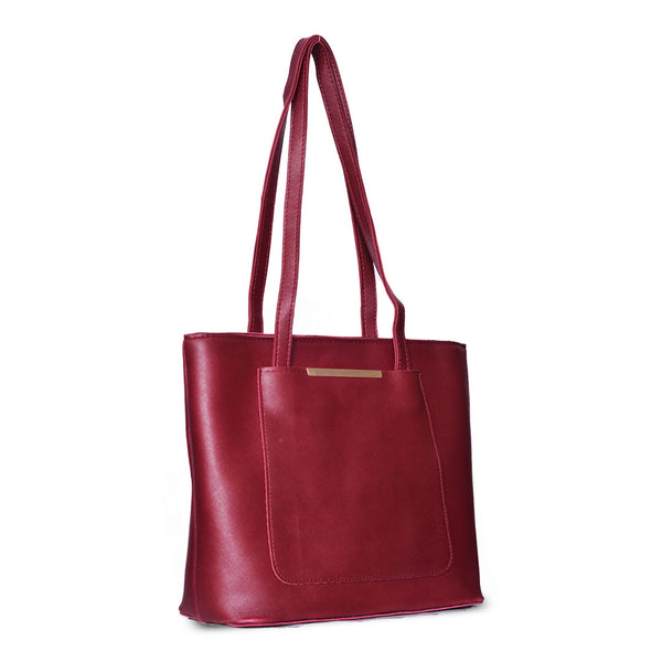 Teal Luxe Structured Tote Bag Maroon
