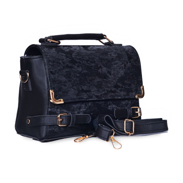 Top Handle Crossbody Bag with Adjustable Wide Strap Black