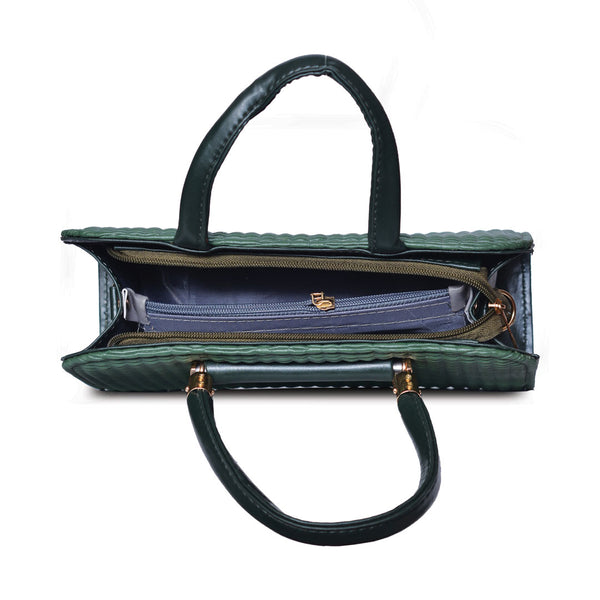 Textured Handbag with Shoulder Strap dark Green