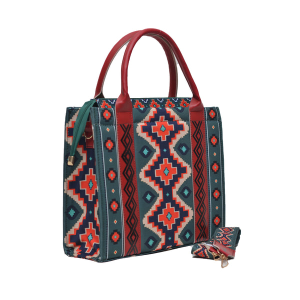 Printed PU Leather Shoulder Bag (Green & Maroon)