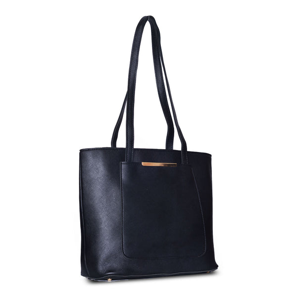 Teal Luxe Structured Tote Bag Black
