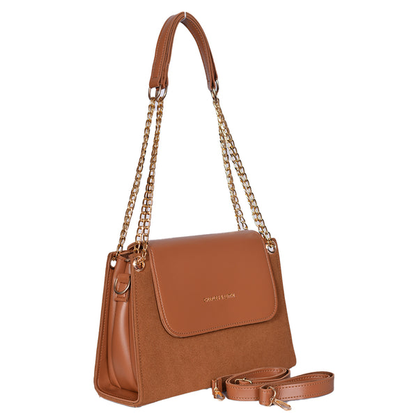 Velvet Crossbody Bag With Chain Strap Mustard