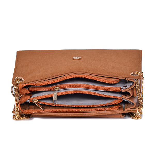 Velvet Crossbody Bag With Chain Strap Mustard