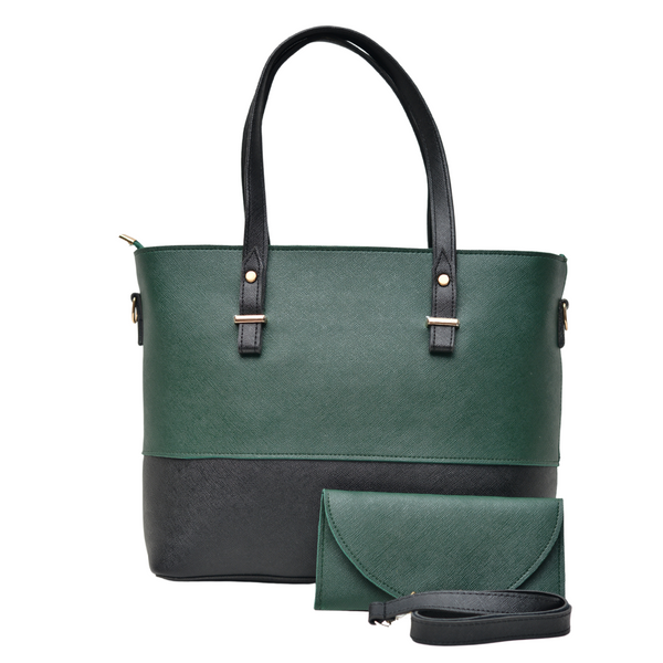 2 Pcs Signature Tote Bag Double Tone (Bottle Green & Black)