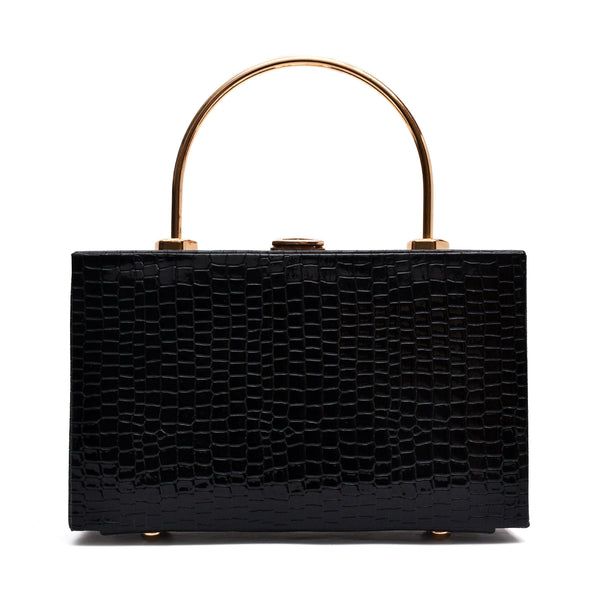 Crocodile Box Clutch (Black)