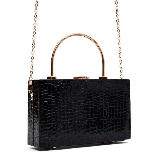 Crocodile Box Clutch (Black)