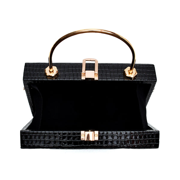 Crocodile Box Clutch (Black)