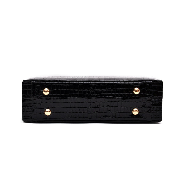 Crocodile Box Clutch (Black)