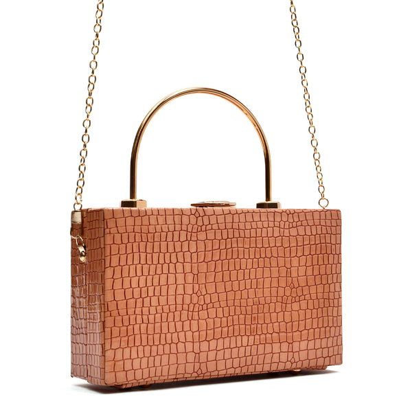 Crocodile Box Clutch (Peach)