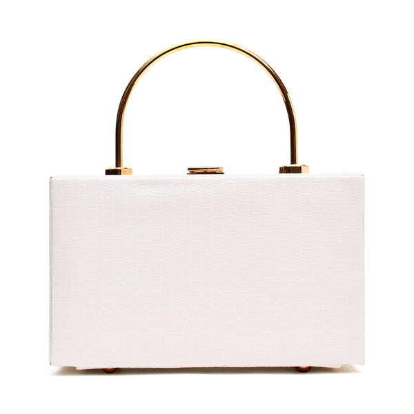 Crocodile Box Clutch (White)