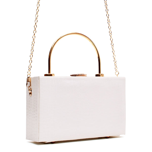 Crocodile Box Clutch (White)