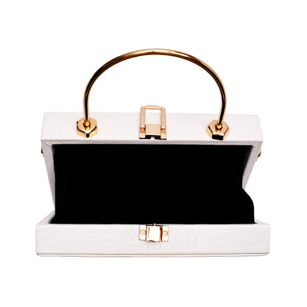 Crocodile Box Clutch (White)