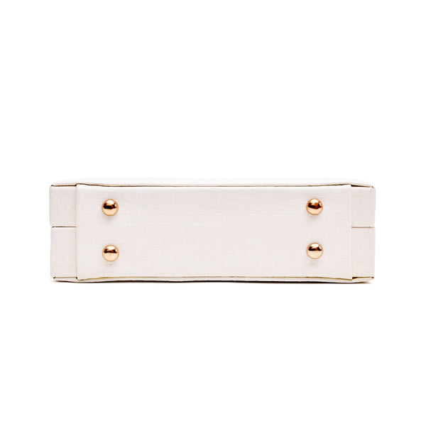 Crocodile Box Clutch (White)