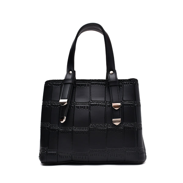 Crocodile Textured Handbag (Black)