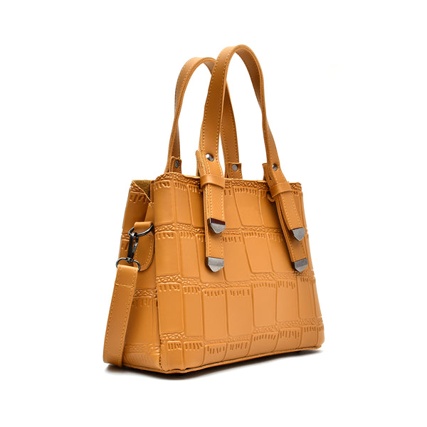 Crocodile Textured Handbag (Mustard Yellow)