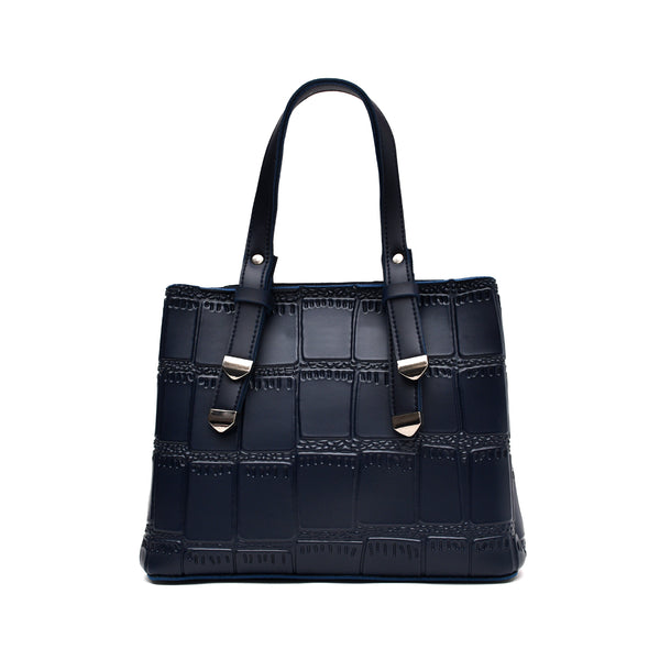 Crocodile Textured Handbag (Navy Blue)