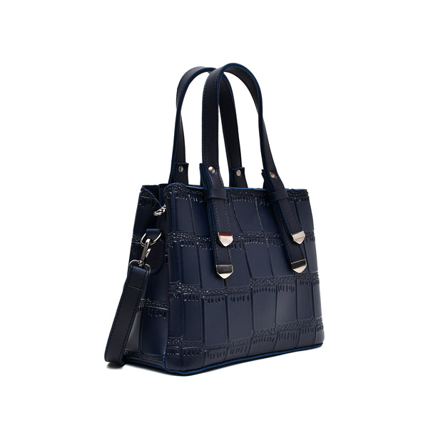 Crocodile Textured Handbag (Navy Blue)
