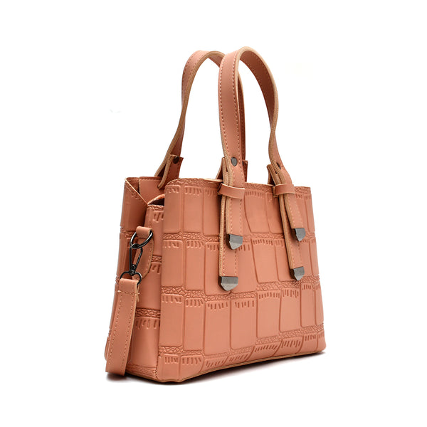 Crocodile Textured Handbag (Pink)