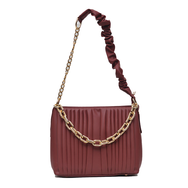 Crossbody Bag with Detachable Chain Strap (Maroon)