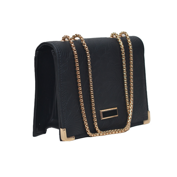 Floral Pattern Sling Crossbody Bag (Black)