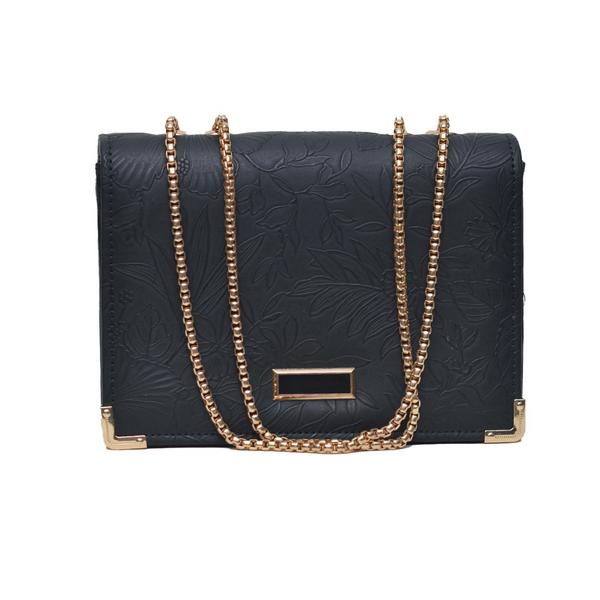 Floral Pattern Sling Crossbody Bag (Black)