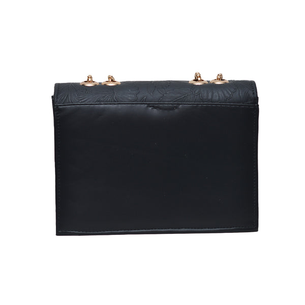 Floral Pattern Sling Crossbody Bag (Black)