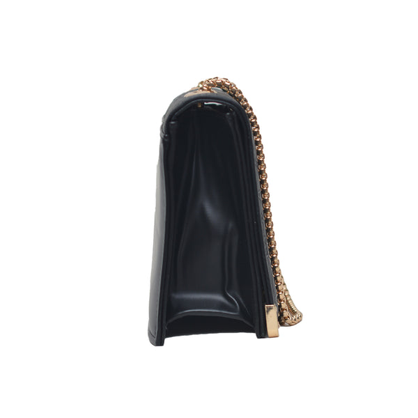 Floral Pattern Sling Crossbody Bag (Black)
