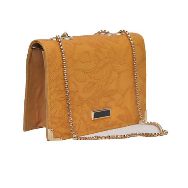 Floral Pattern Sling Crossbody Bag (Mustard Yellow)