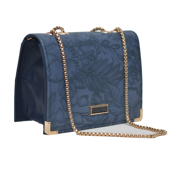 Floral Pattern Sling Crossbody Bag (Navy Blue)