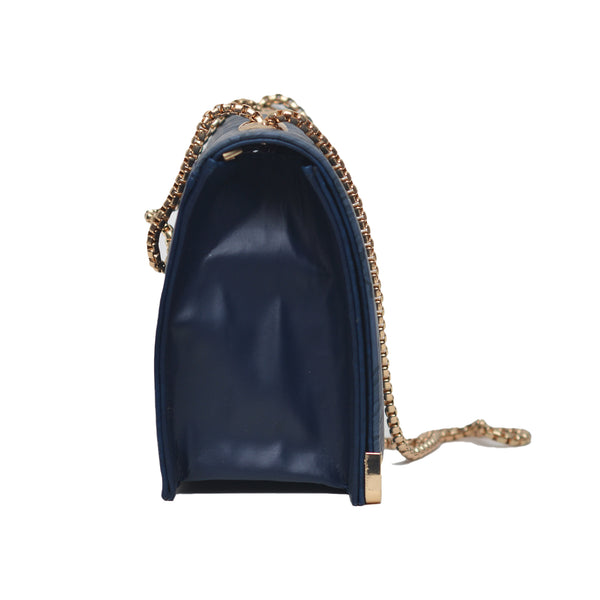Floral Pattern Sling Crossbody Bag (Navy Blue)