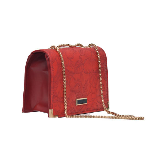 Floral Pattern Sling Crossbody Bag (Red)