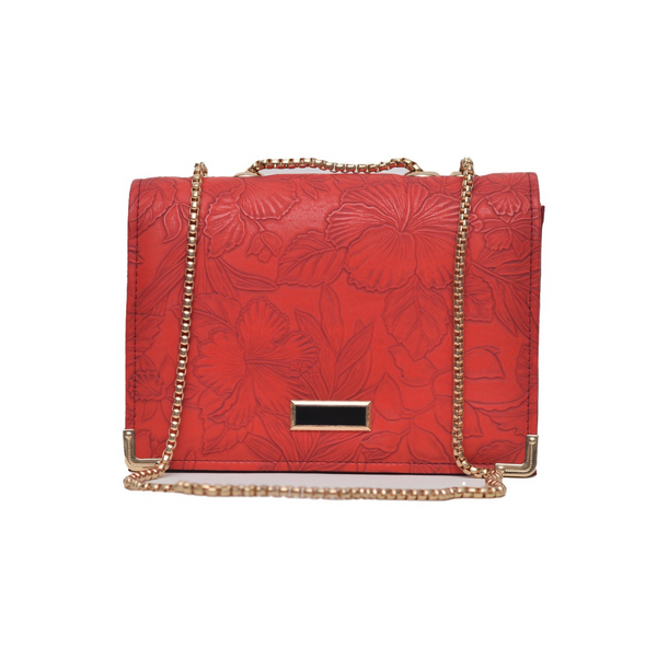 Floral Pattern Sling Crossbody Bag (Red)